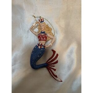 DECEMBER DIAMONDS STARS USA ORNAMENT  5" TALL MERMAID USA AMERICA